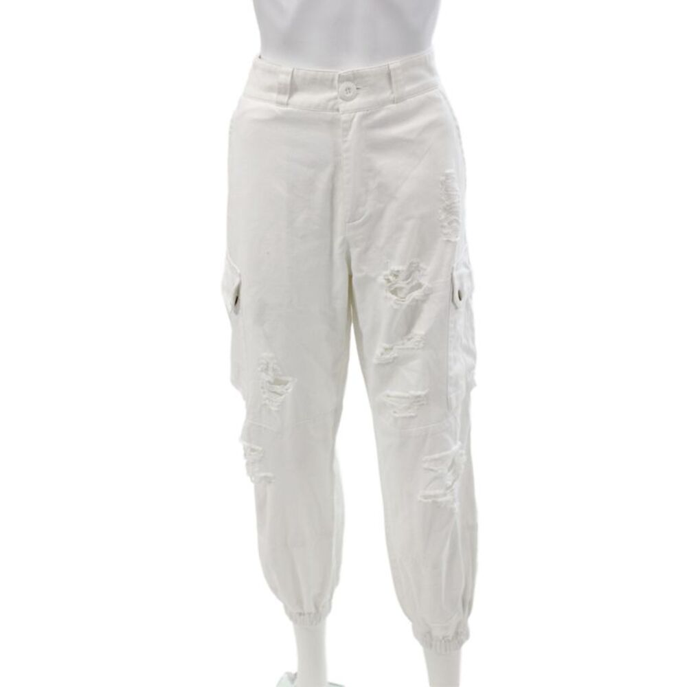 Skylar + Madison Women Cargo Jogger Pants White Button 100% Algodón Size M